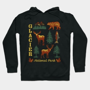 Glacier National Park Montana Vintage-look Wildlife Graphic Hoodie